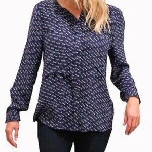 Maeve Anthropologie Clara Blue Bird Print Button Up Blouse Women’s 00P
